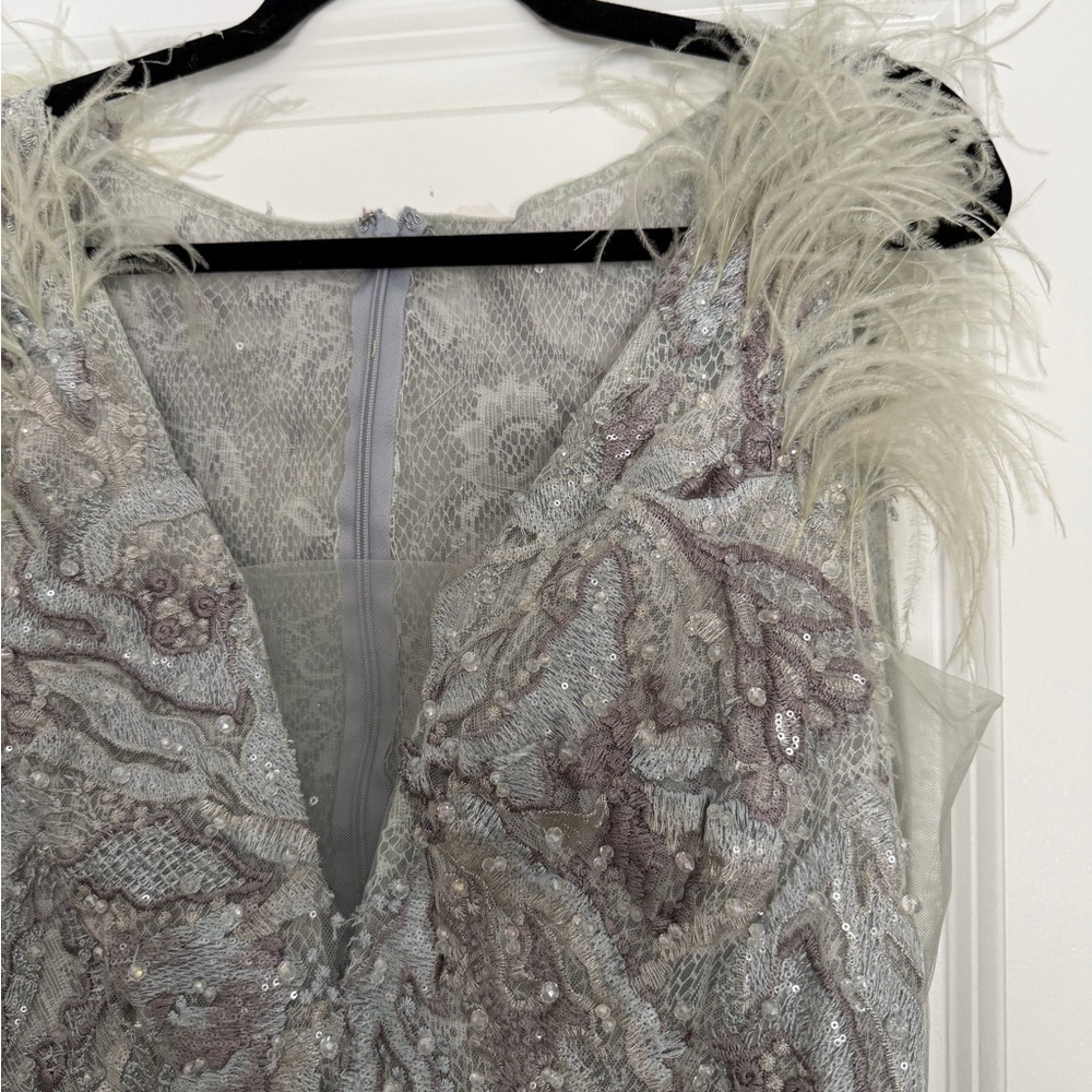 MacDuggal Seamist Feathered Embroidered Gown - Size 10 - Picture 10 of 15